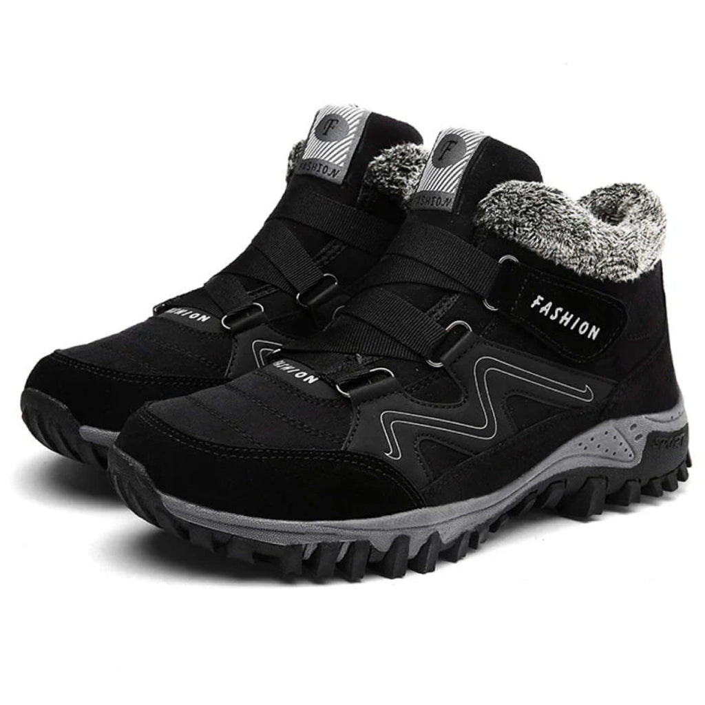 Women's Orthopedic Ankle Boots Faux Fur-Lined Lug Sole Winter Sneaker - Black