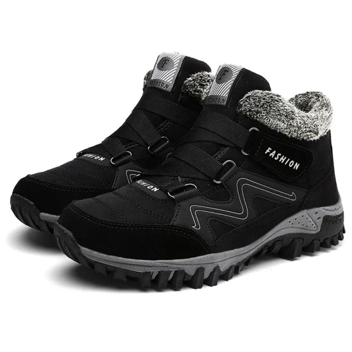 Women's Orthopedic Ankle Boots Faux Fur-Lined Lug Sole Winter Sneaker - Black