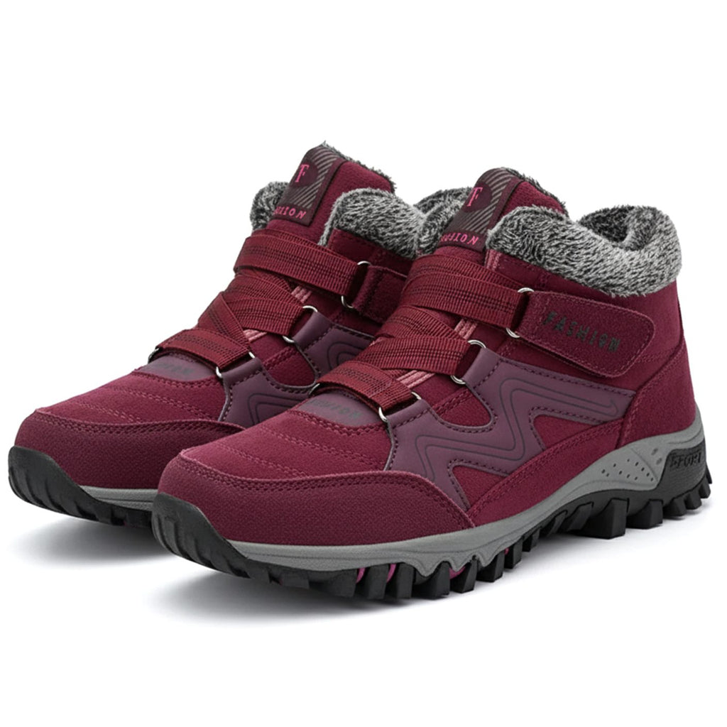 Women's Orthopedic Ankle Boots Faux Fur-Lined Lug Sole Winter Sneaker - Red