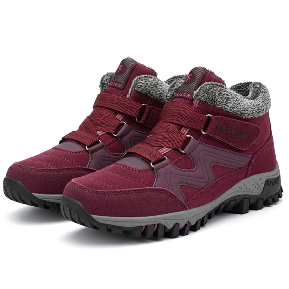 Women's Orthopedic Ankle Boots Faux Fur-Lined Lug Sole Winter Sneaker - Red