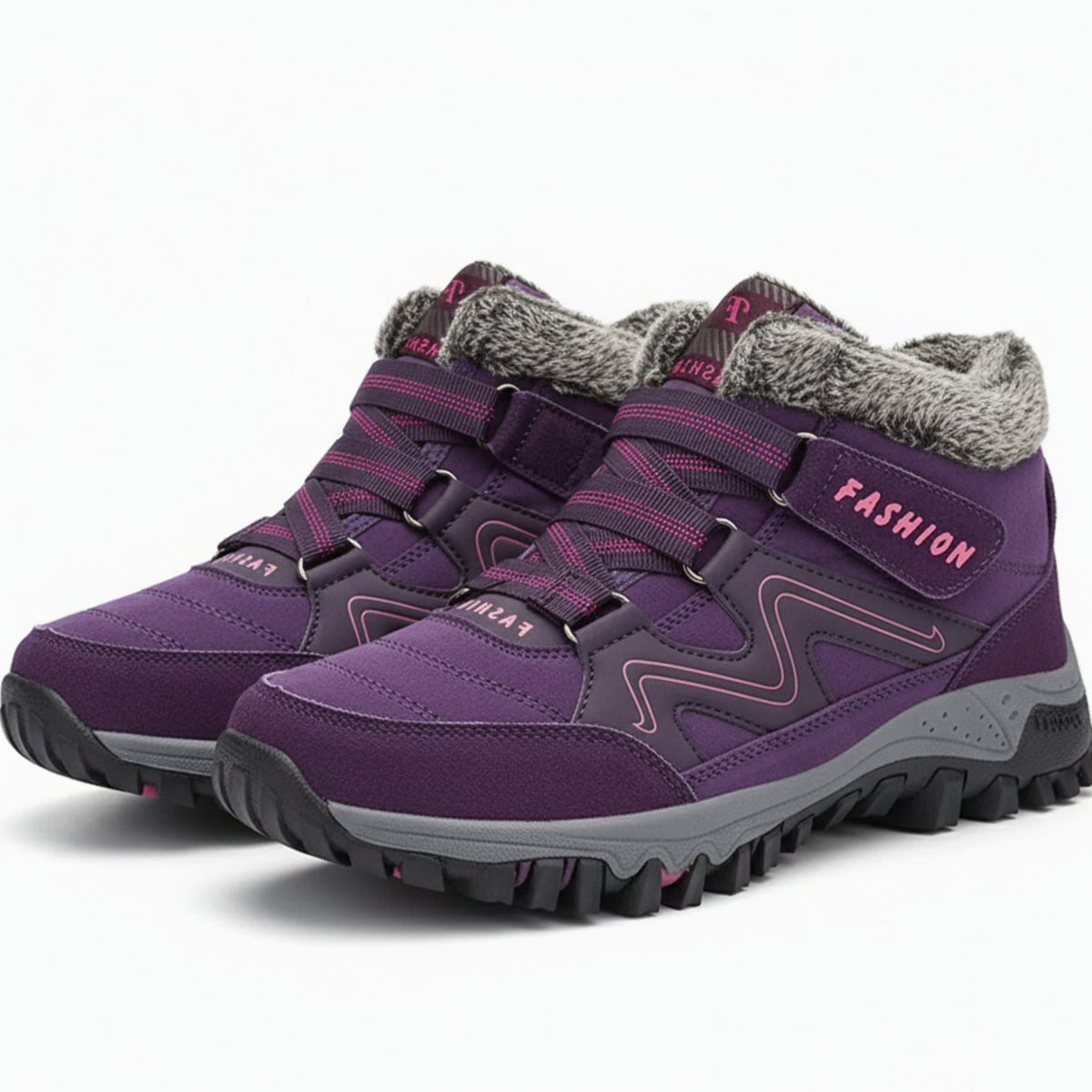 Women's Orthopedic Ankle Boots Faux Fur-Lined Lug Sole Winter Sneaker - Purple