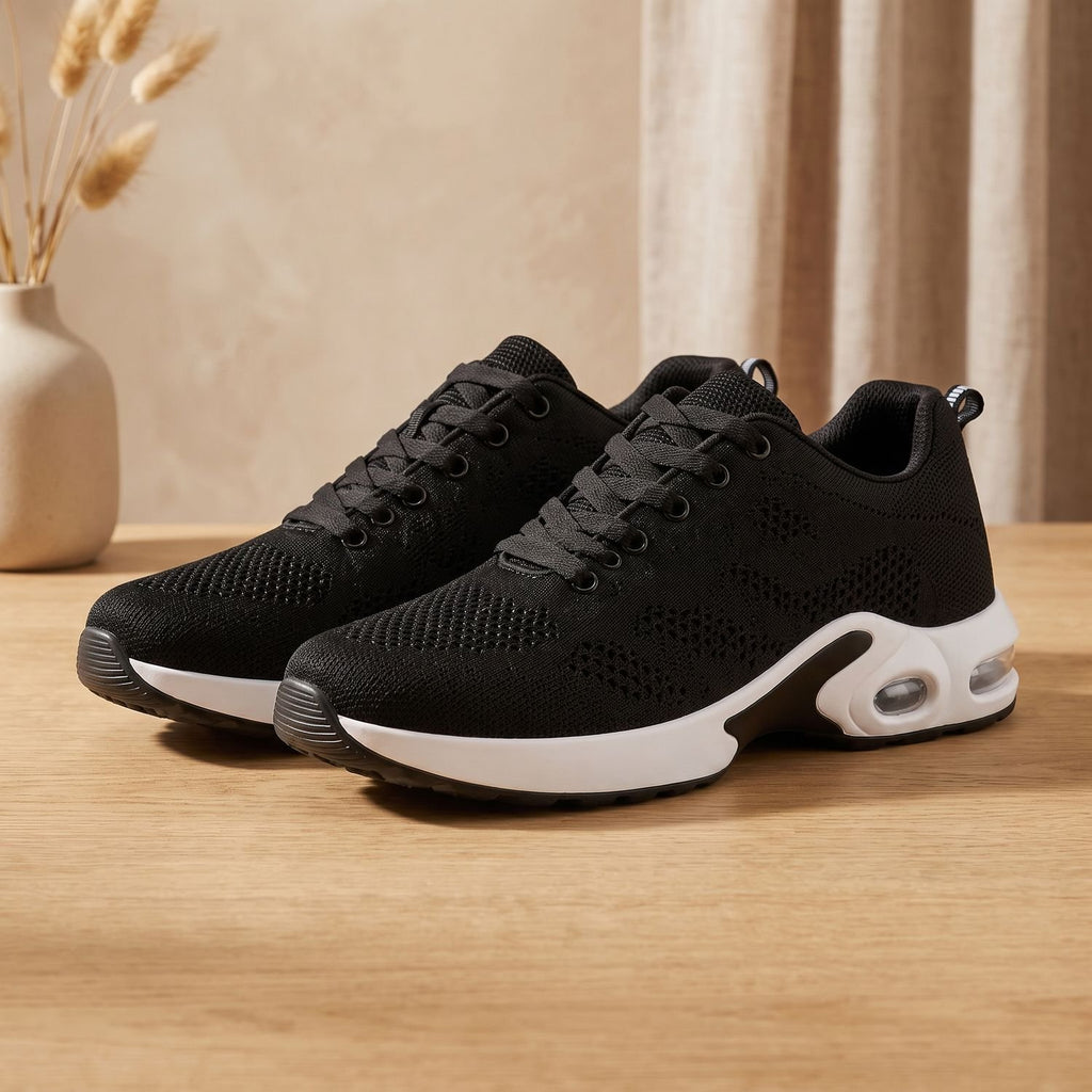 Women's Orthopedic Breathable Lace-Up Cushioned Sneakers - Black