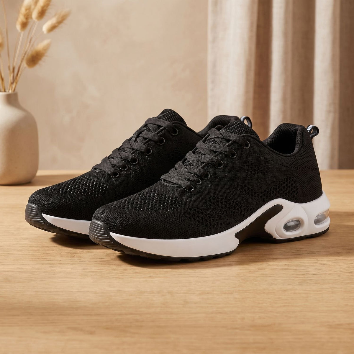 Women's Orthopedic Breathable Lace-Up Cushioned Sneakers - Black