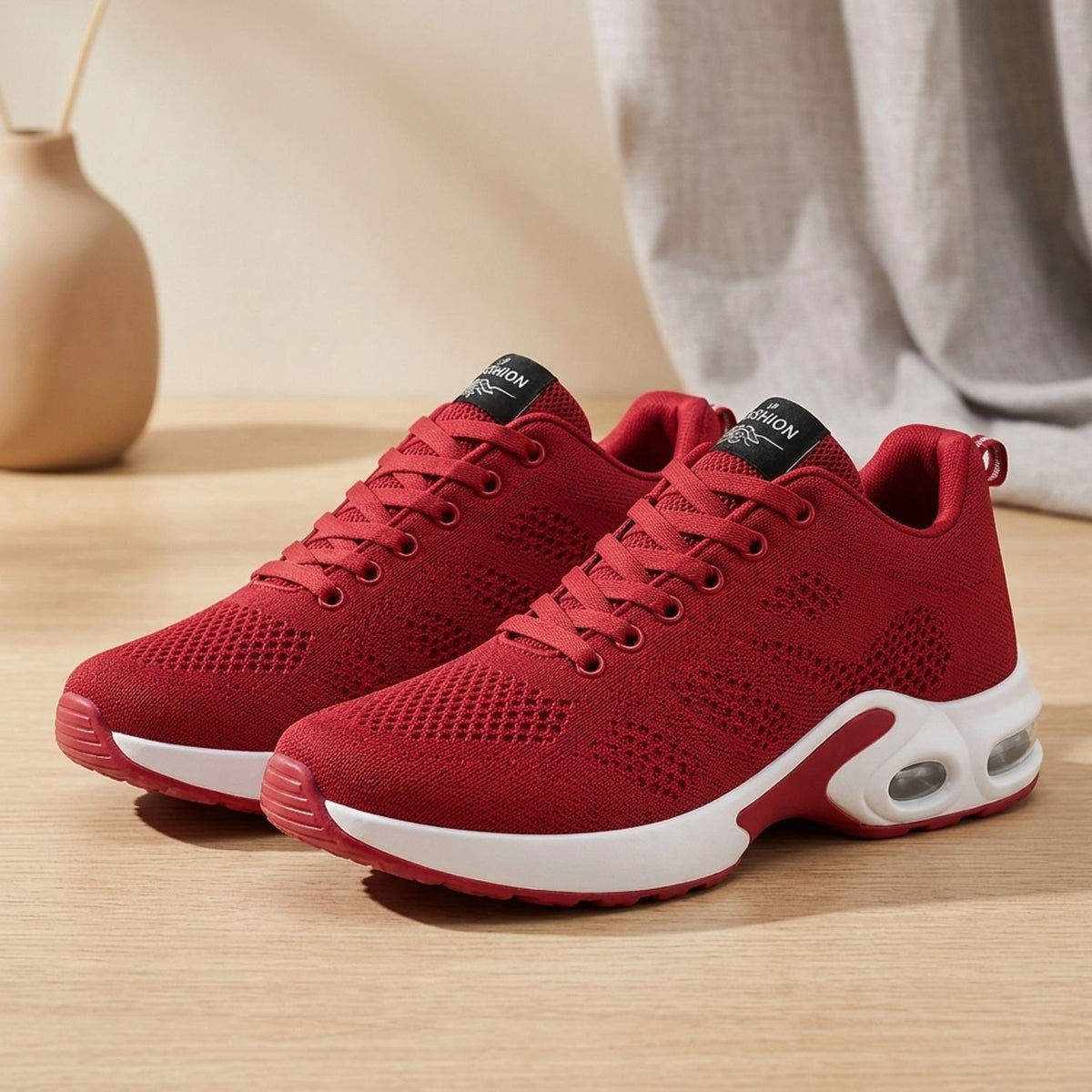 Women's Orthopedic Breathable Lace-Up Cushioned Sneakers - Red