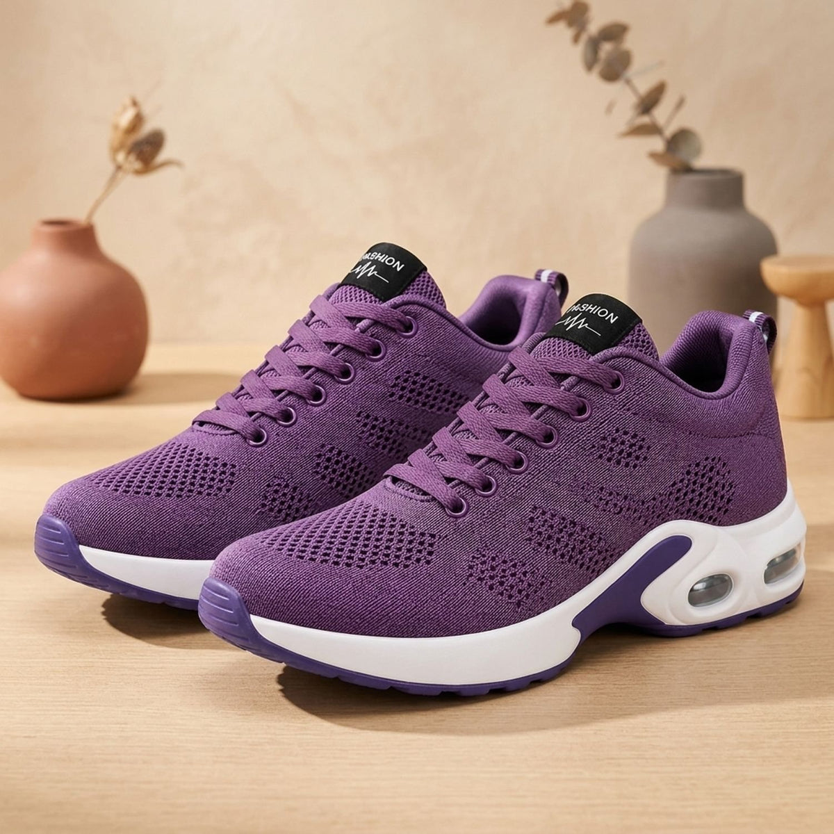 Women's Orthopedic Breathable Lace-Up Cushioned Sneakers - Purple