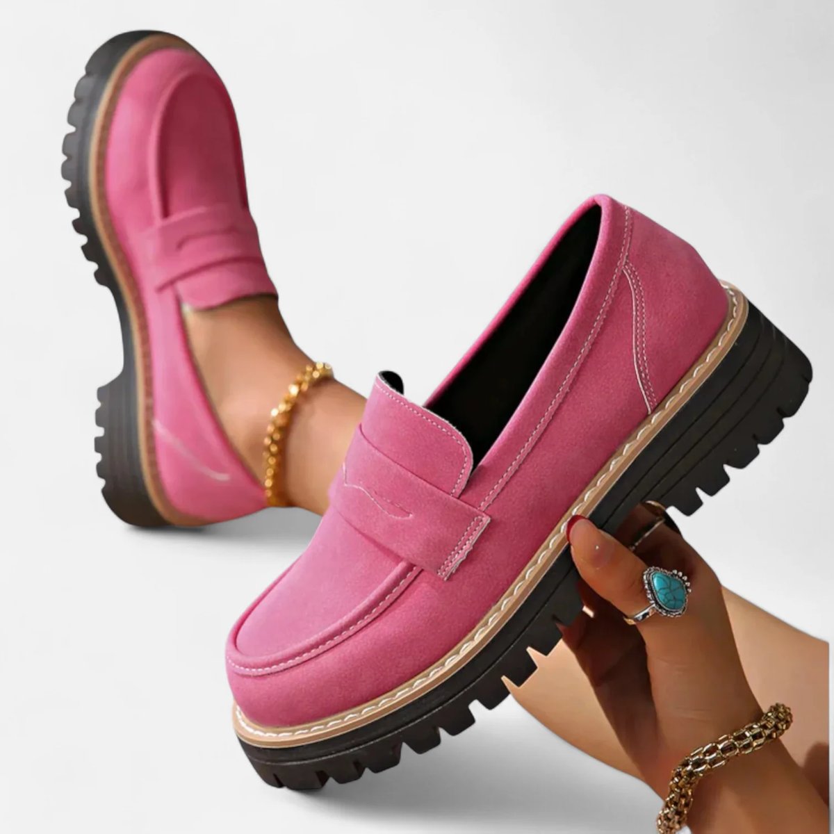 Women's Orthopedic Cushioned Slip-On Platform Loafers - Pink