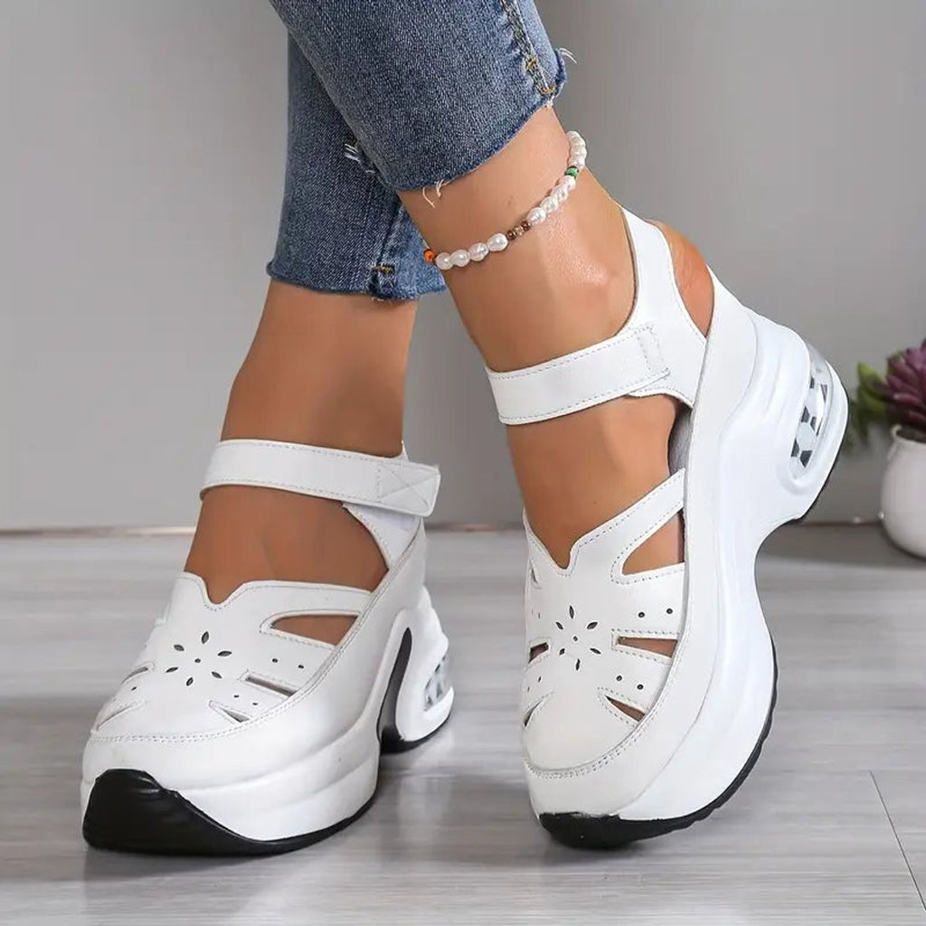 Women's Orthopedic Cutout Platform Velcro Sneaker Sandals