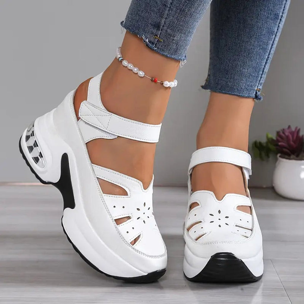 Women's Orthopedic Cutout Platform Velcro Sneaker Sandals - White
