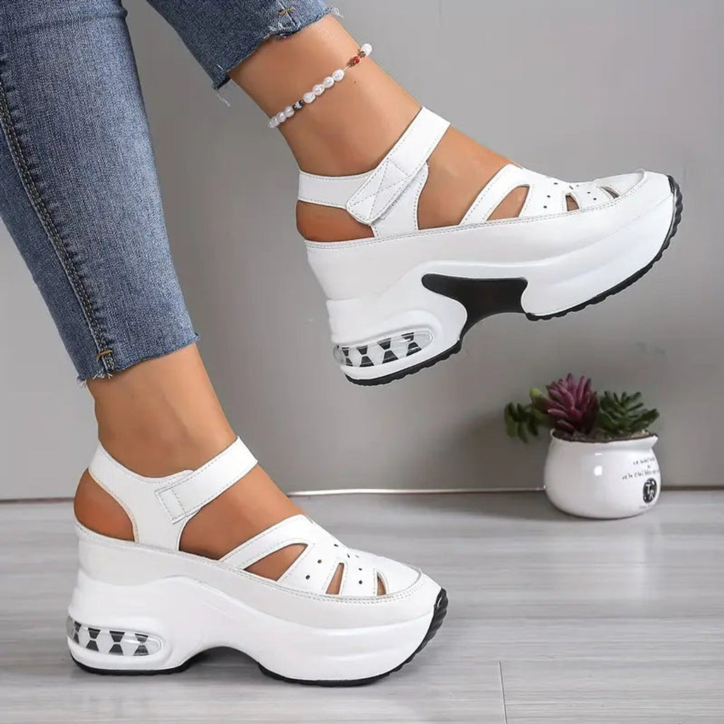 Women's Orthopedic Cutout Platform Velcro Sneaker Sandals