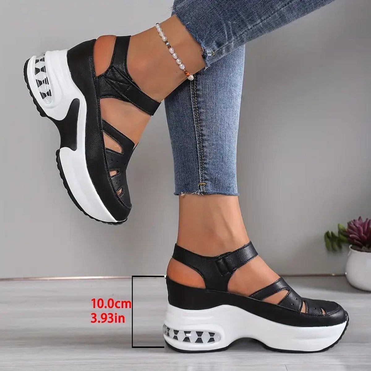 Women's Orthopedic Cutout Platform Velcro Sneaker Sandals