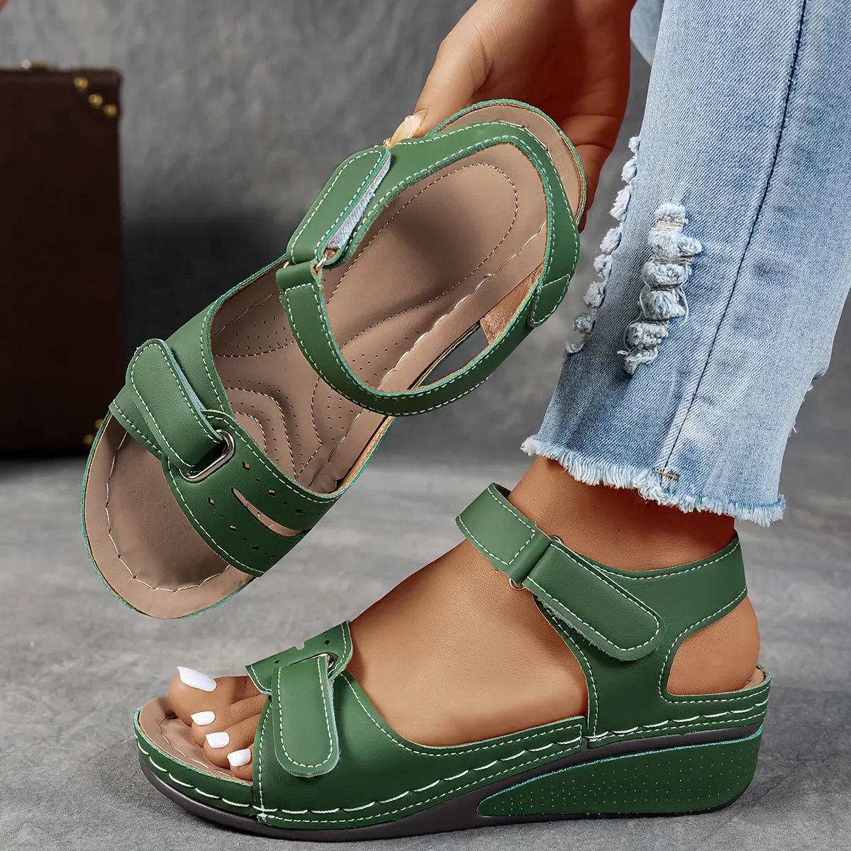Women's Orthopedic Double-Strap Wedge Sandals - Green