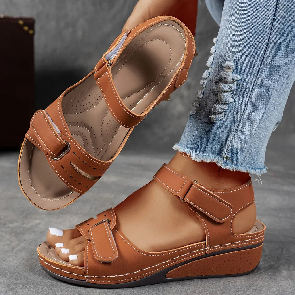 Women's Orthopedic Double-Strap Wedge Sandals - Brown