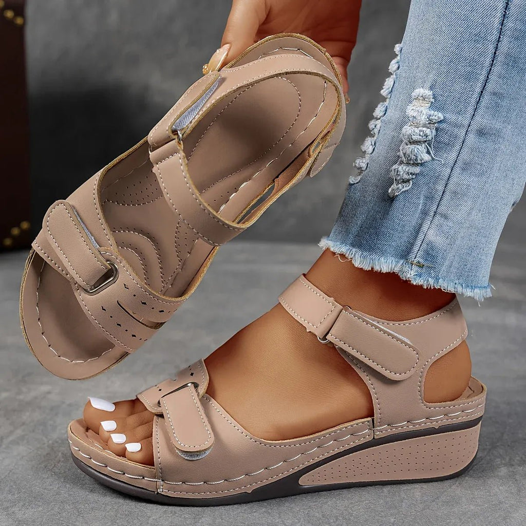Women's Orthopedic Double-Strap Wedge Sandals - Beige