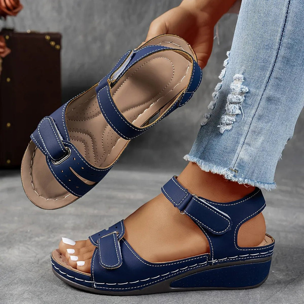 Women's Orthopedic Double-Strap Wedge Sandals - Navy Blue
