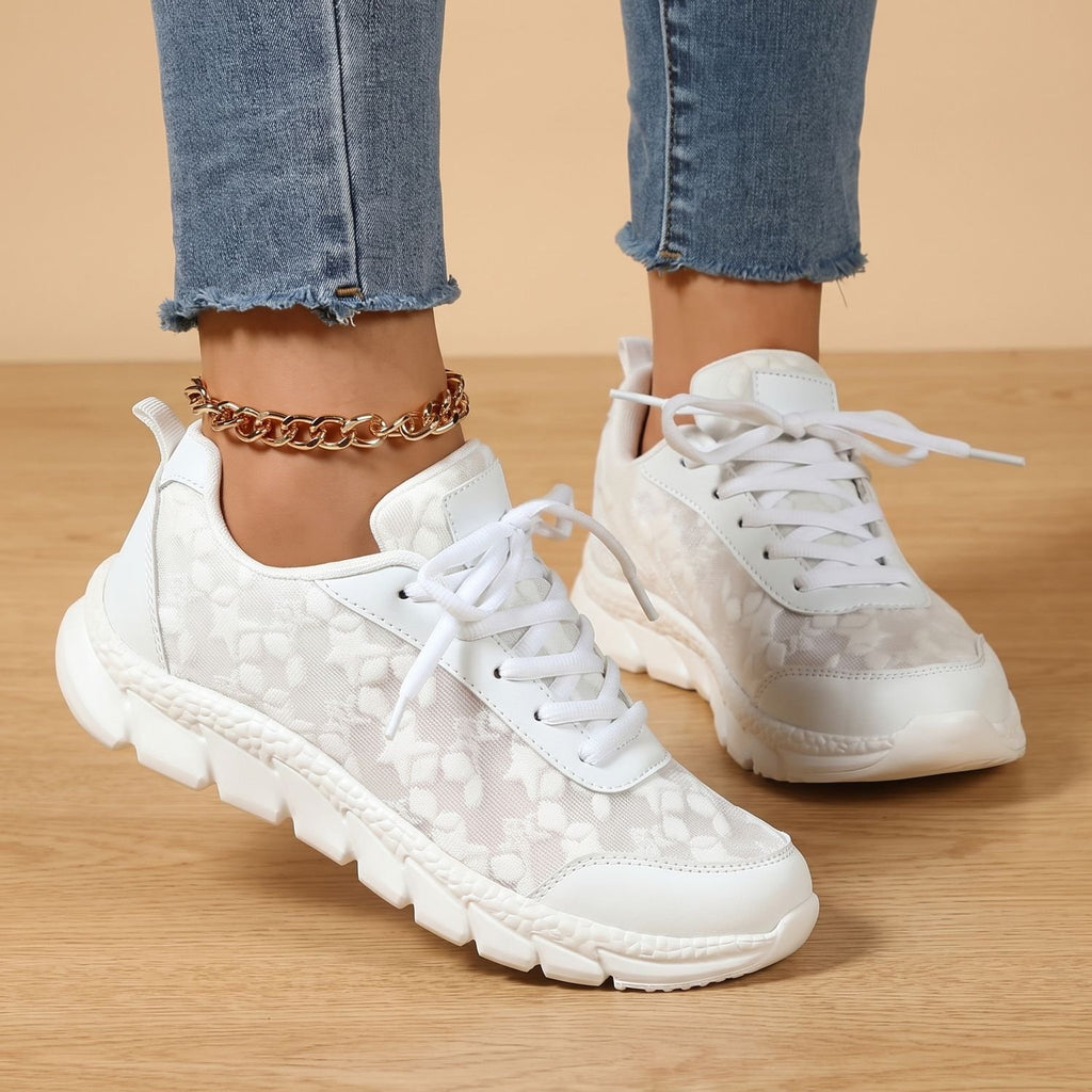 Women's Orthopedic Floral Mesh Lace-Up Arch Support Sneakers