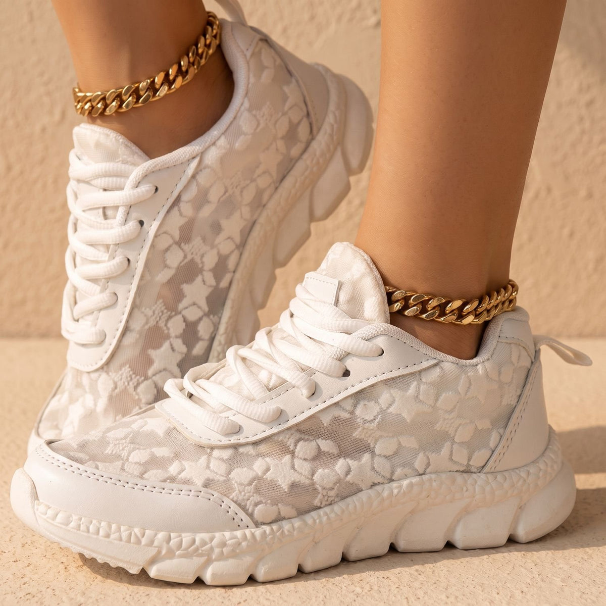 Women's Orthopedic Floral Mesh Lace-Up Arch Support Sneakers