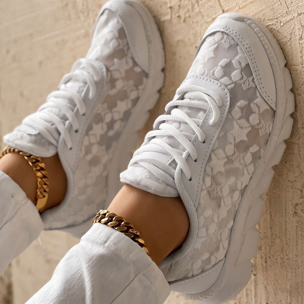 Women's Orthopedic Floral Mesh Lace-Up Arch Support Sneakers
