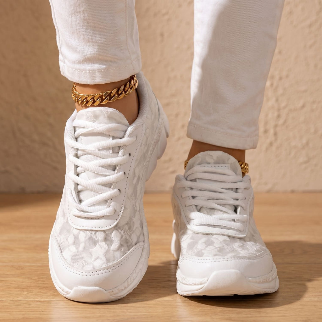 Women's Orthopedic Floral Mesh Lace-Up Arch Support Sneakers