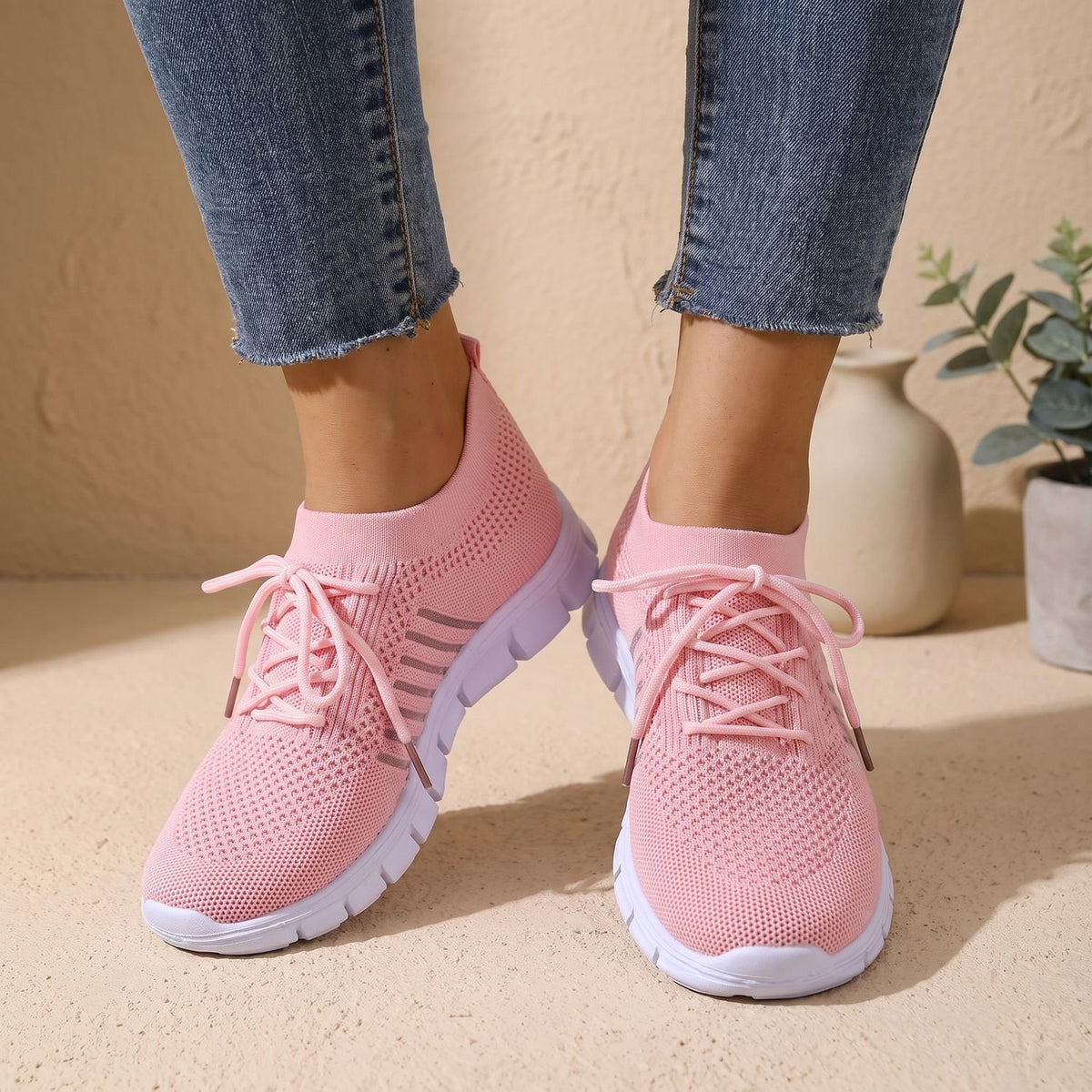 Women's Orthopedic Flyknit Lace-Up Lightweight Sneakers