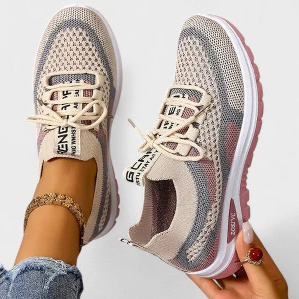 Women's Orthopedic Lace-Up Breathable Mesh Walking Sneakers - Khaki