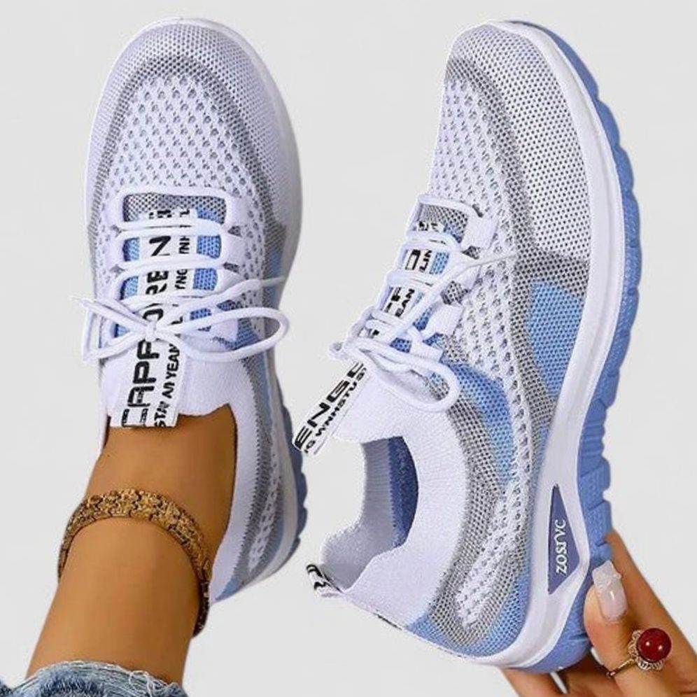 Women's Orthopedic Lace-Up Breathable Mesh Walking Sneakers - Blue