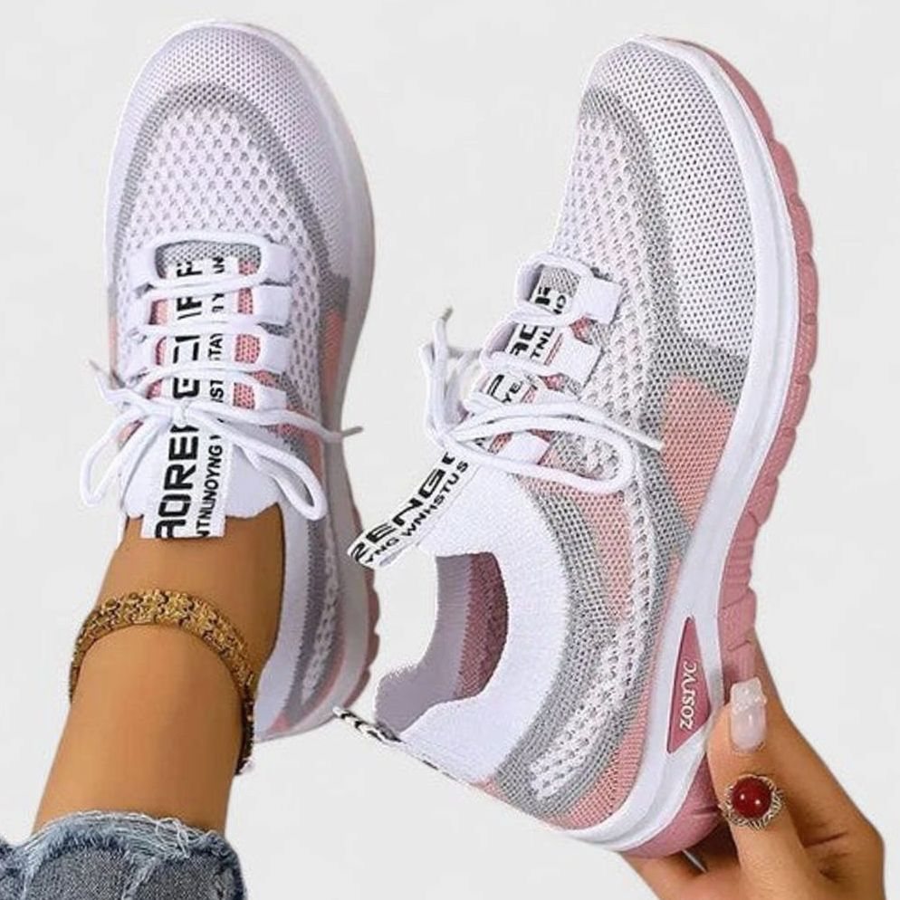 Women's Orthopedic Lace-Up Breathable Mesh Walking Sneakers - Pink