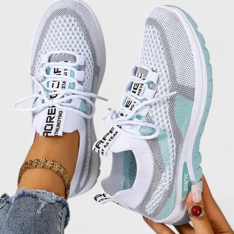 Women's Orthopedic Lace-Up Breathable Mesh Walking Sneakers - Turquoise