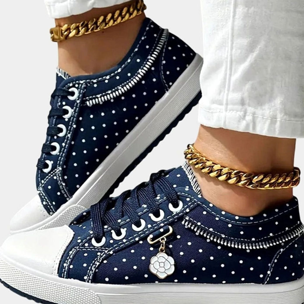 Women's Orthopedic Lace-Up Floral Mesh Low-Top Sneakers - Dark Blue