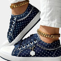 Women's Orthopedic Lace-Up Floral Mesh Low-Top Sneakers - Dark Blue