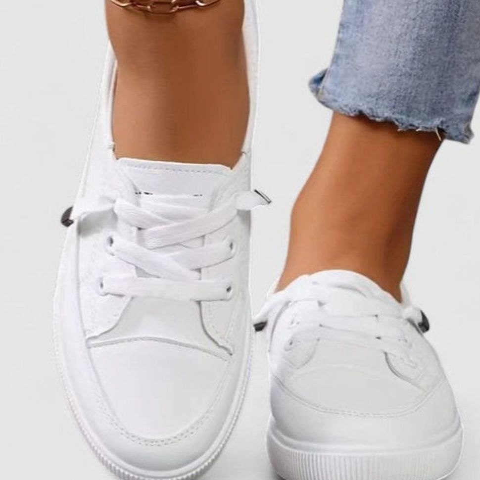 Women's Orthopedic Lace-Up Low-Top Cushioned Sneakers - White