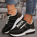 Women's Orthopedic Lace-Up Wedge Platform Walking Sneakers - Black