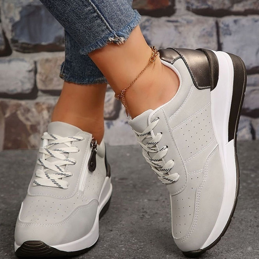 Women's Orthopedic Lace-Up Wedge Platform Walking Sneakers - Gray