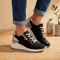 Women's Orthopedic Lace-Up Wedge Sneakers Padded Insole Side Zip - Black