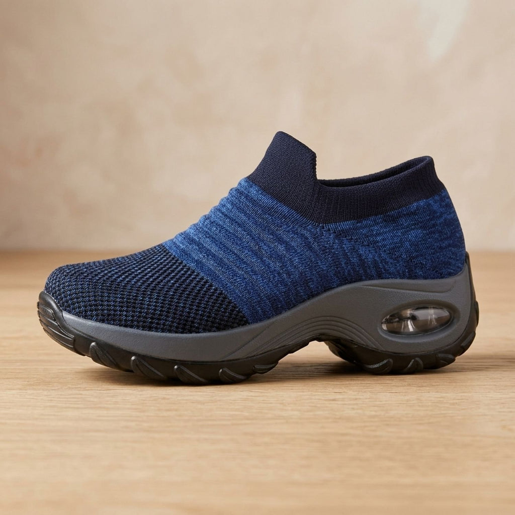 Women's Orthopedic Memory-Foam Slip-On Platform Sneakers - Blue (Gray Sole)