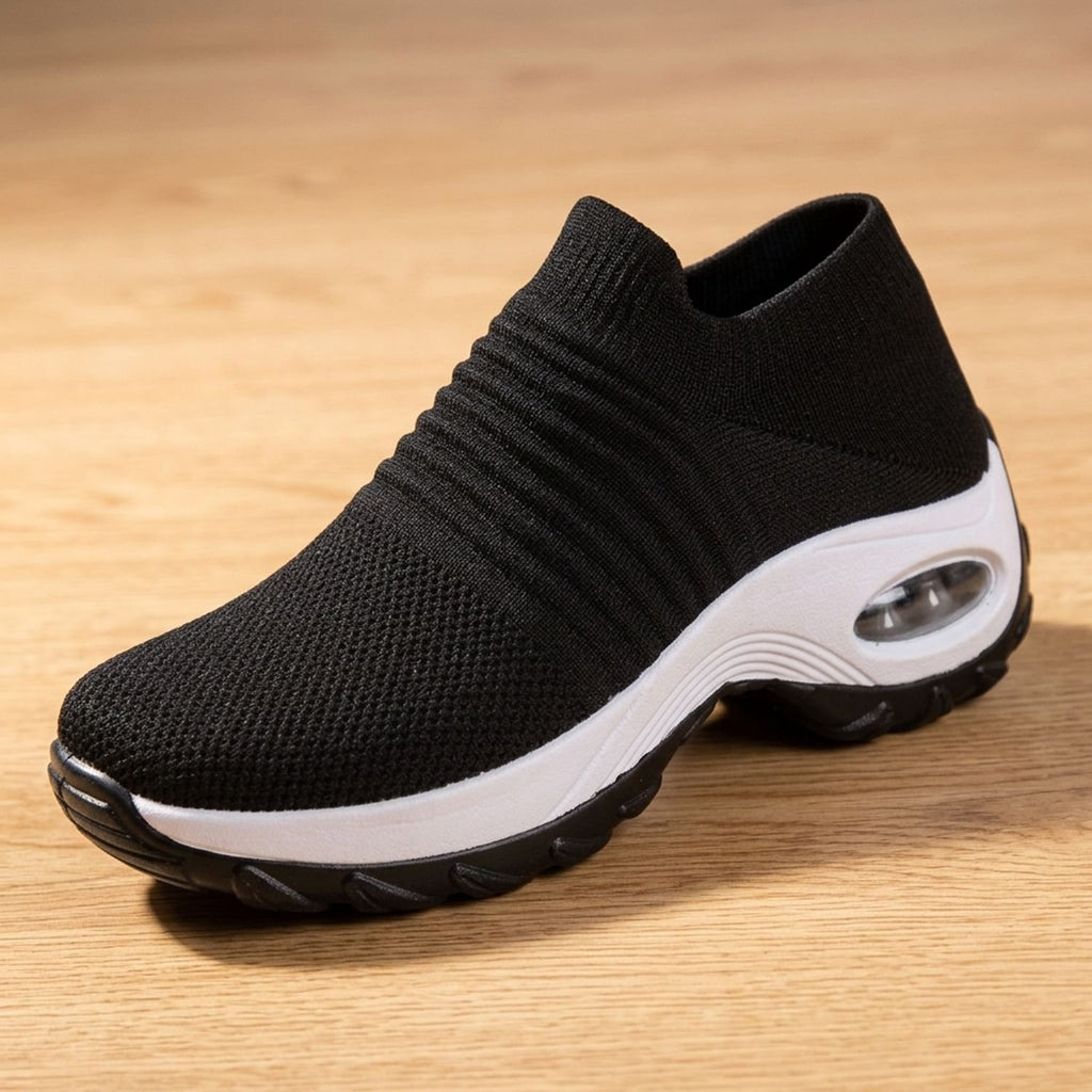 Women's Orthopedic Memory-Foam Slip-On Platform Sneakers - Black (White Sole)