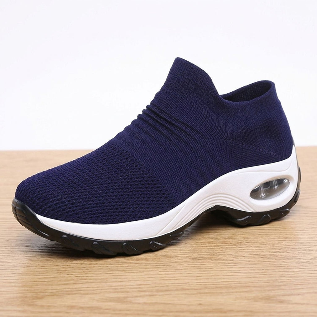 Women's Orthopedic Memory-Foam Slip-On Platform Sneakers - Blue (White Sole)