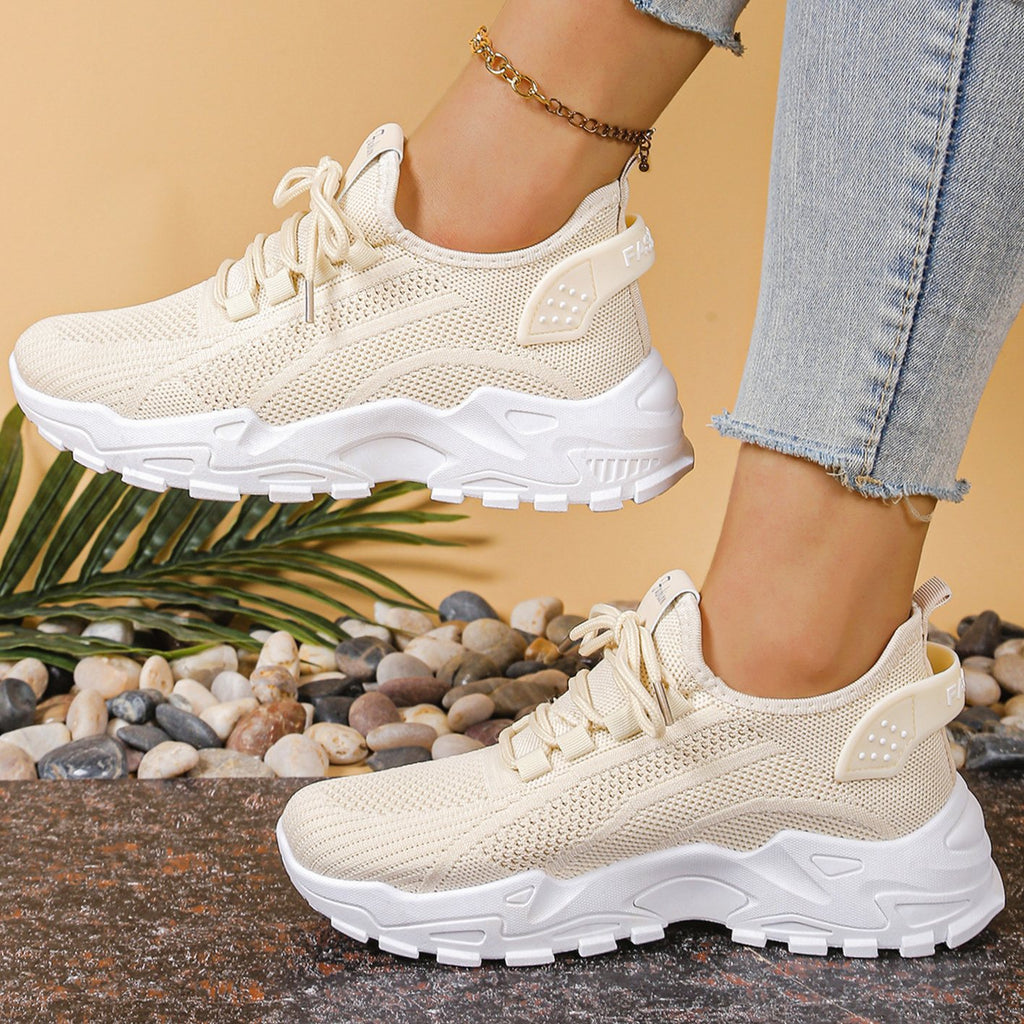 Women's Orthopedic Mesh Lace-Up Chunky Platform Sneakers - Khaki