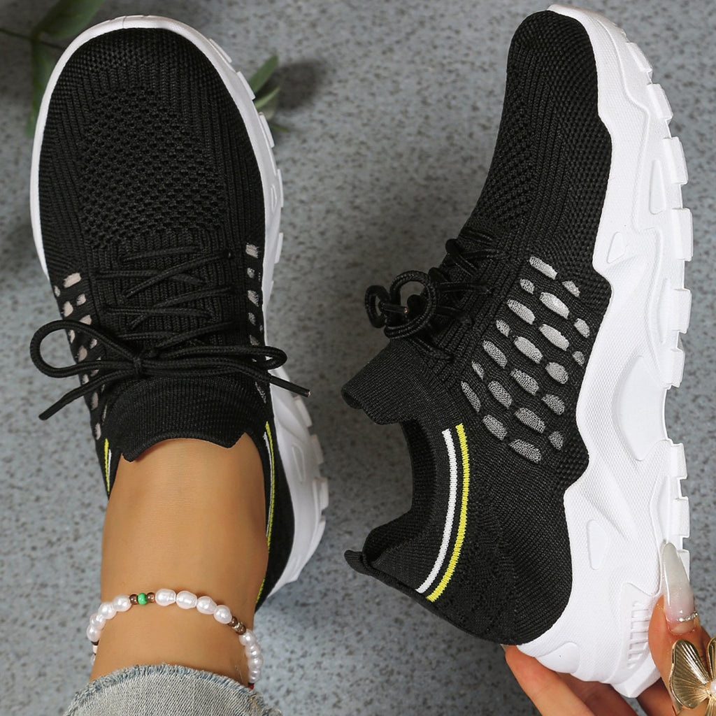 Women's Orthopedic Mesh Lace-Up Chunky Platform Sneakers - Black
