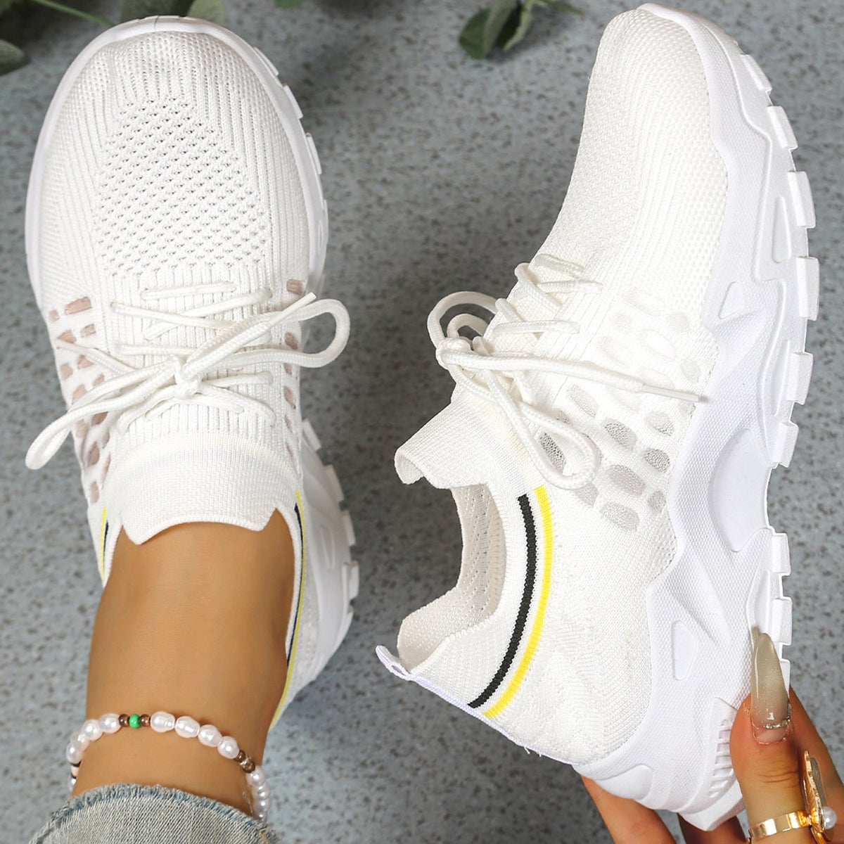 Women's Orthopedic Mesh Lace-Up Chunky Platform Sneakers - White