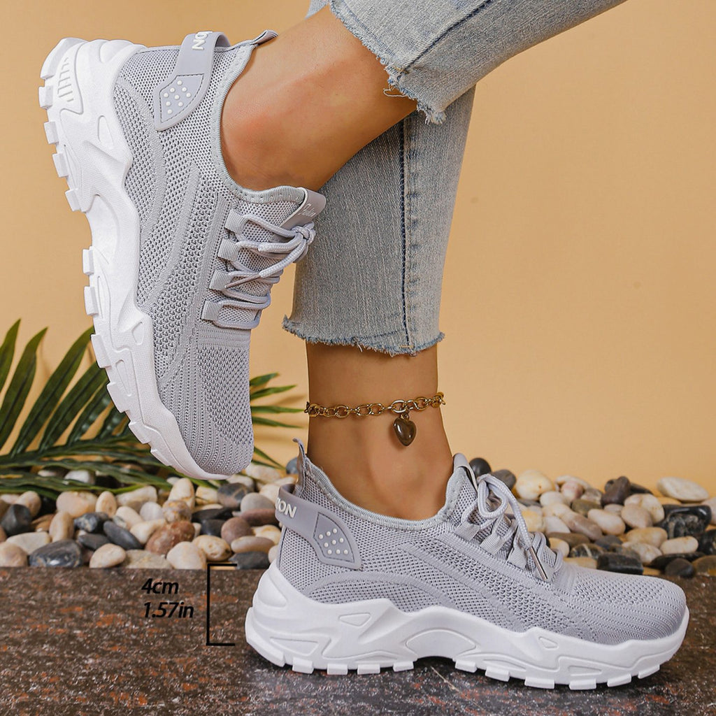 Women's Orthopedic Mesh Lace-Up Chunky Platform Sneakers - Gray