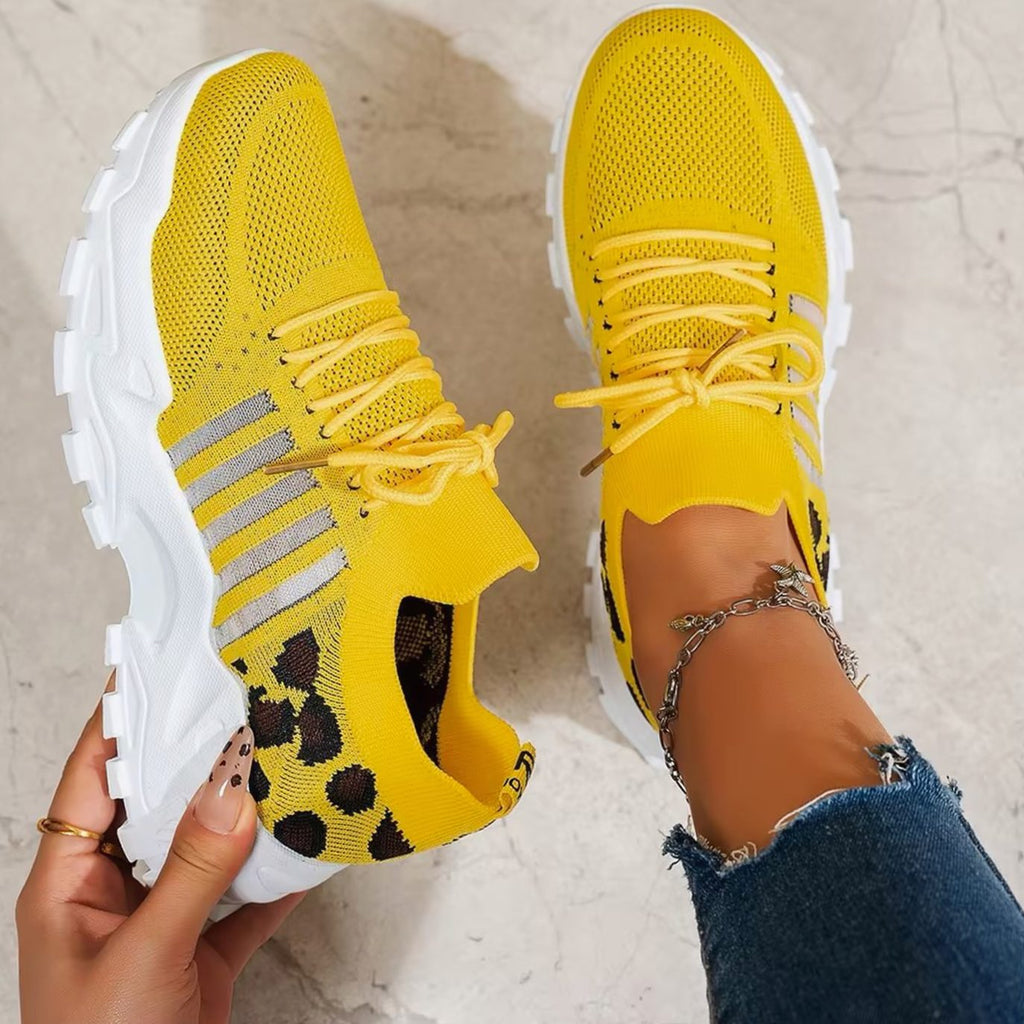 Women's Orthopedic Mesh Lace-Up Chunky Platform Sneakers - Yellow