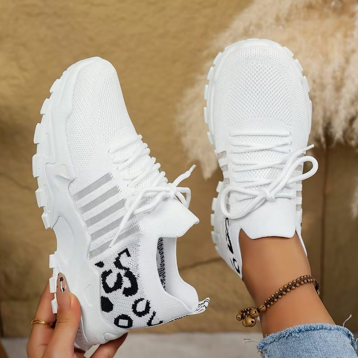 Women's Orthopedic Mesh Lace-Up Chunky Platform Sneakers - White 3