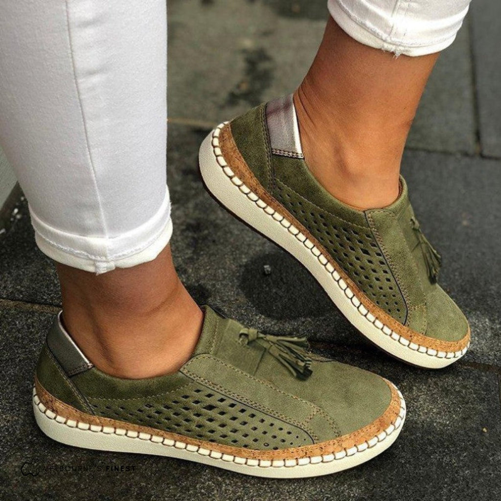 Women's Orthopedic Perforated Slip-On Sneakers Arch Support - Green