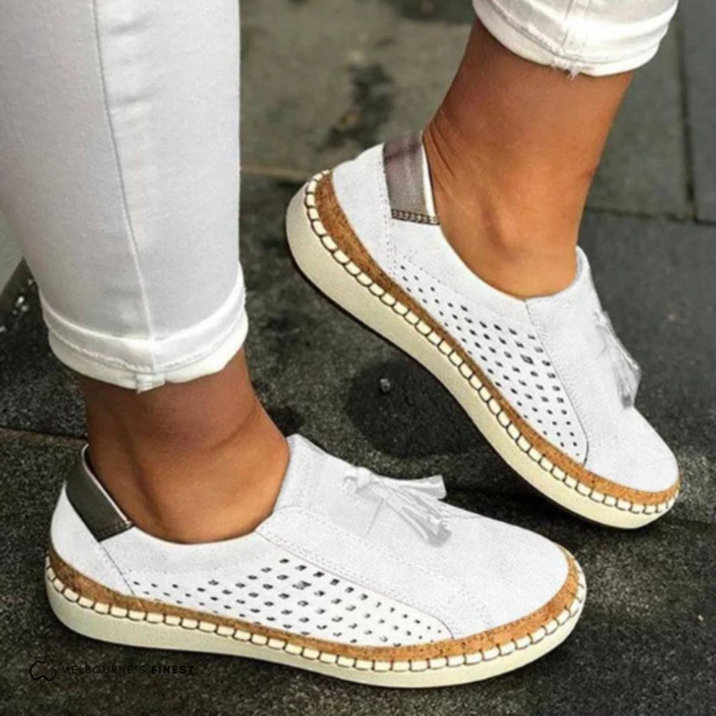 Women's Orthopedic Perforated Slip-On Sneakers Arch Support - White