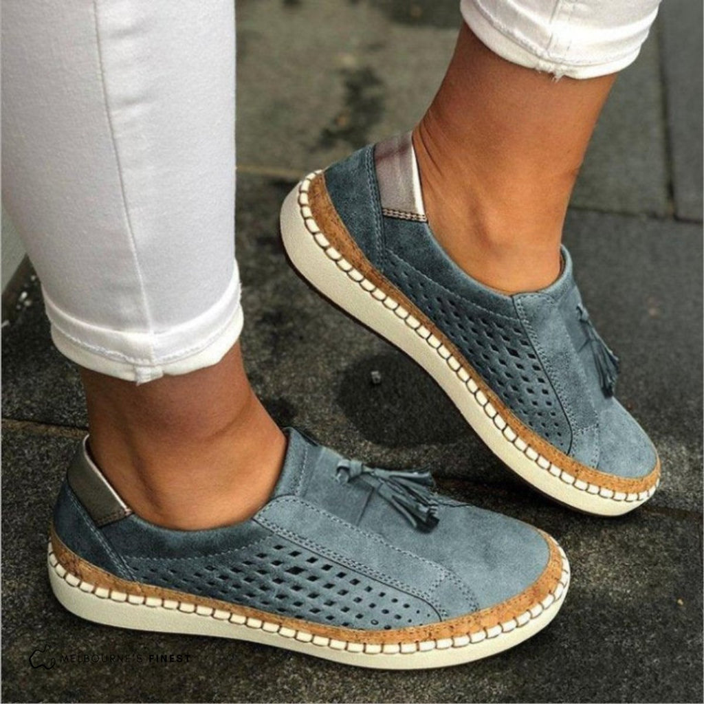 Women's Orthopedic Perforated Slip-On Sneakers Arch Support - Blue