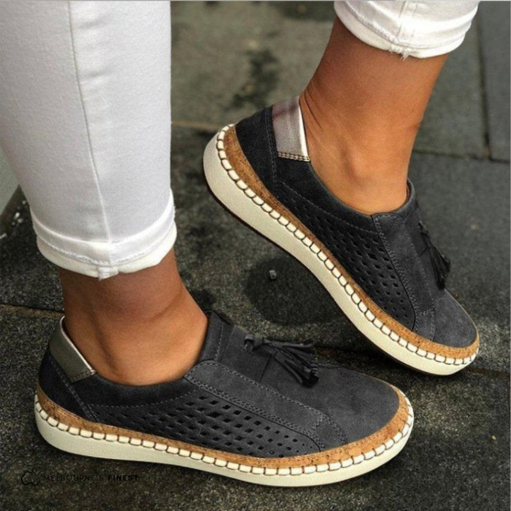 Women's Orthopedic Perforated Slip-On Sneakers Arch Support - Black
