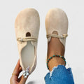 Women's Orthopedic Rope-Strap Suede Flat Loafers - Beige