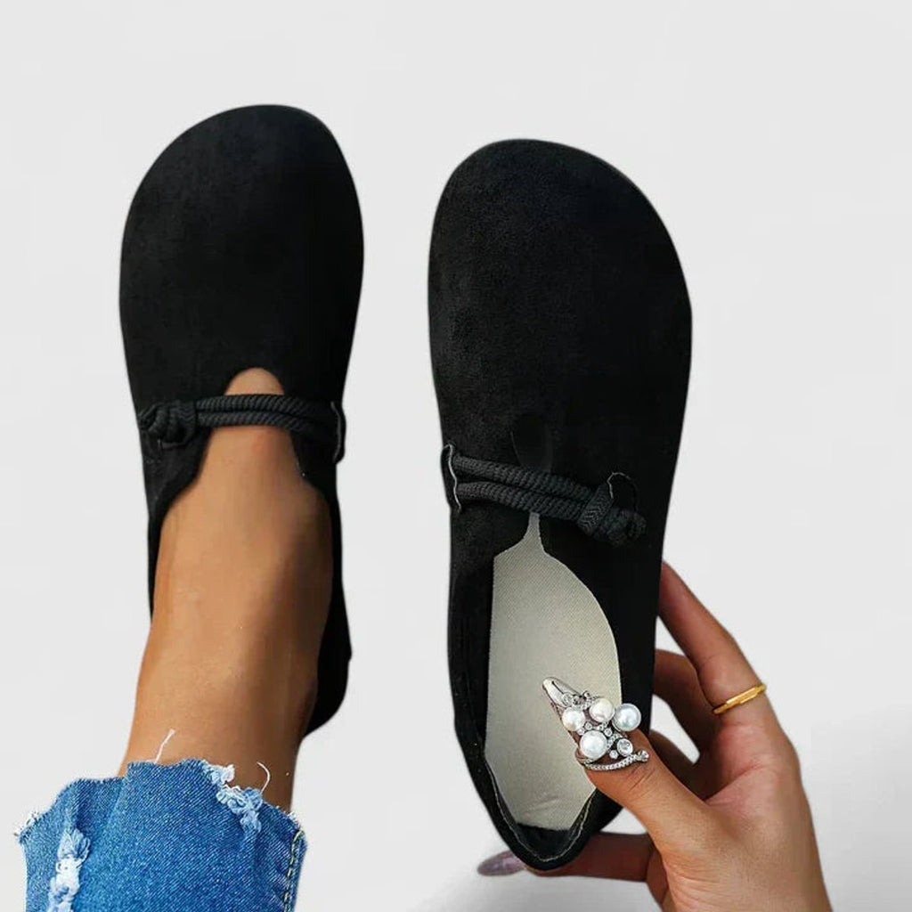 Women's Orthopedic Rope-Strap Suede Flat Loafers - Black