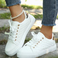 Women's Orthopedic Shoes Quilted Lace-Up Low-Top Sneakers - White