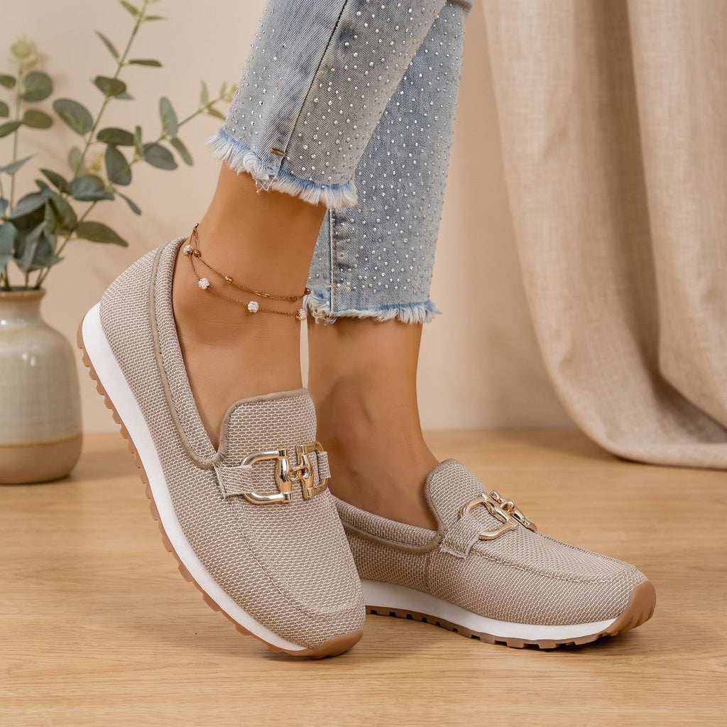 Women's Orthopedic Slip-On Mesh Loafer Sneakers Gold Horsebit - Beige